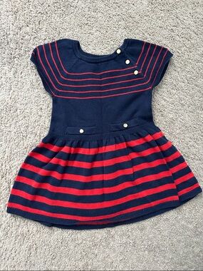 Janie and Jack Navy and Red Striped Knit Dress 18-24months